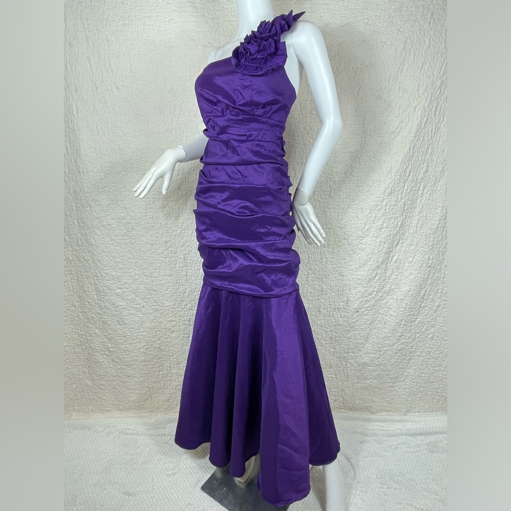 🔥Vintage RORY USA One Shoulder Draped Ruched Purple Mermaid Dress Prom Evening